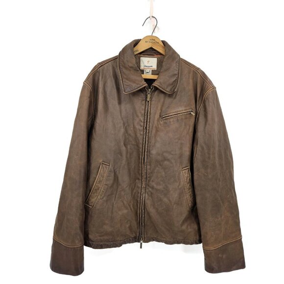 Faconnable Jeans Brown Calfskin Leather Bomber Jacket Mens XL - Picture 1 of 7